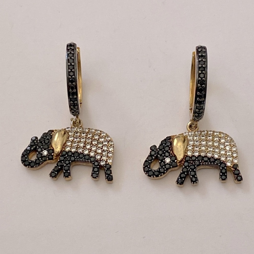 925 Sterling silver elephant hoops earrings cz 18k yellow gold plated - Picture 6 of 6